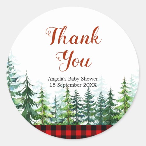 Red Plaid Forest Lumberjack Thank You Sticker