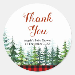 Red Plaid Forest Lumberjack Thank You Sticker