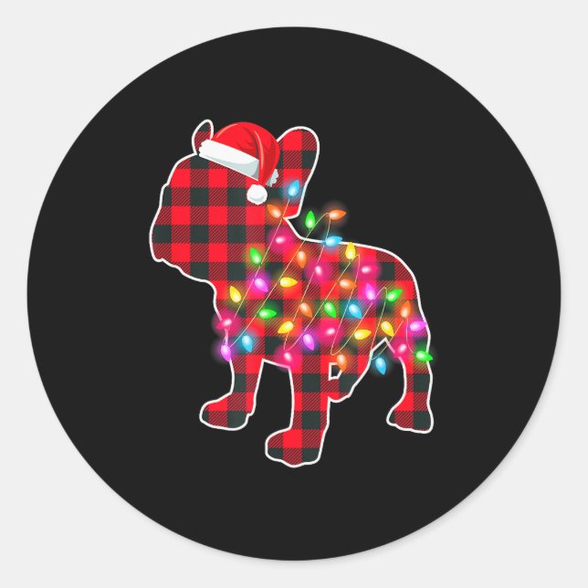 Red Plaid French Bulldog Christmas Pajamas Xmas Li Classic Round Sticker (Front)