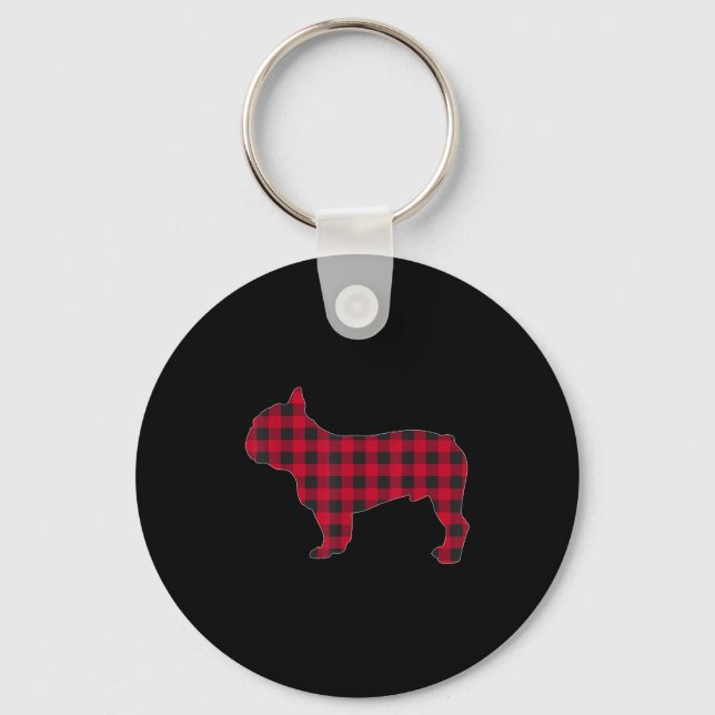 Red Plaid French Bulldog Dog Lover Matching Christ Keychain (Front)