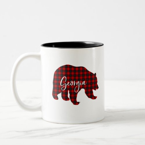 Red Plaid Georgia Bear Matching Pajama Fami Two_Tone Coffee Mug