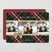 Red Plaid Gift Wrapped & Gold Bow Present Photo Holiday Card (Front/Back)