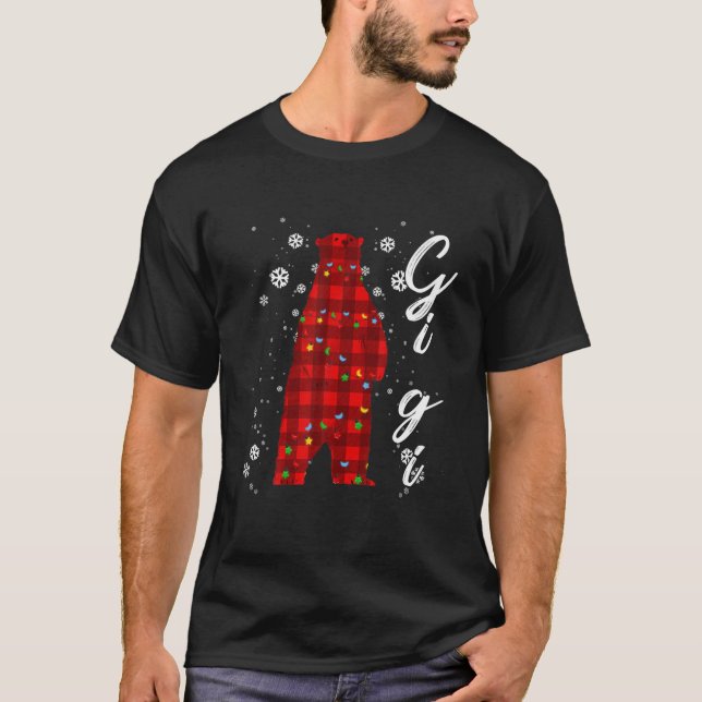 Red Plaid Gigi Bear Matching Family Pajama Christm T-Shirt (Front)