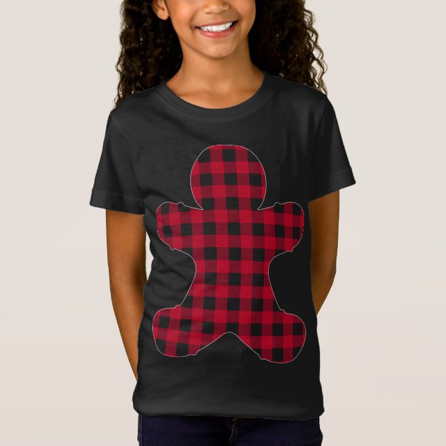Red Plaid Gingerbread Xmas Matching Buffalo Family T-Shirt (Front)