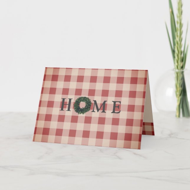 Red Plaid Gingham Country Housewarming Card (Front)
