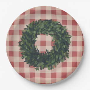 Red Plaid Gingham Wreath Farmhouse Decor Paper Plates