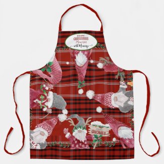 Red Plaid Gnomes Baking Christmas Memories Mommy Apron