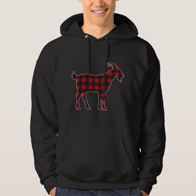 Red Plaid Goat Merry Christmas Matching Family Paj Hoodie (Front)