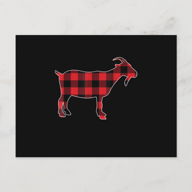 Red Plaid Goat Santa Christmas Announcement Postcard (Front)
