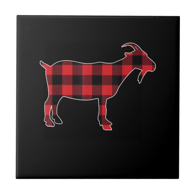 Red Plaid Goat Santa Christmas Ceramic Tile (Front)
