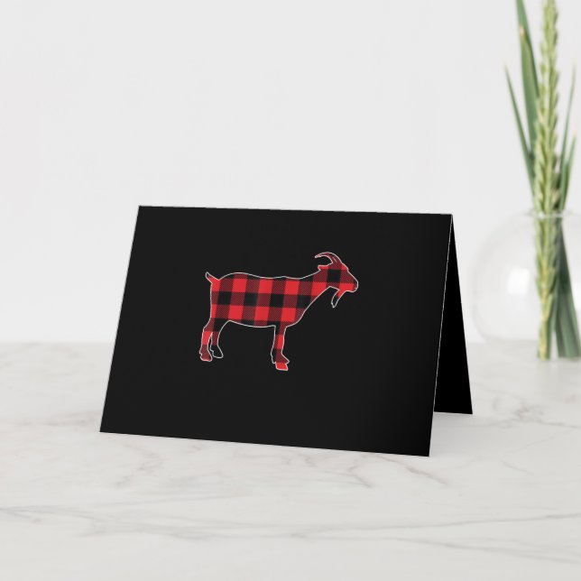 Red Plaid Goat Santa Christmas Holiday Card (Front)
