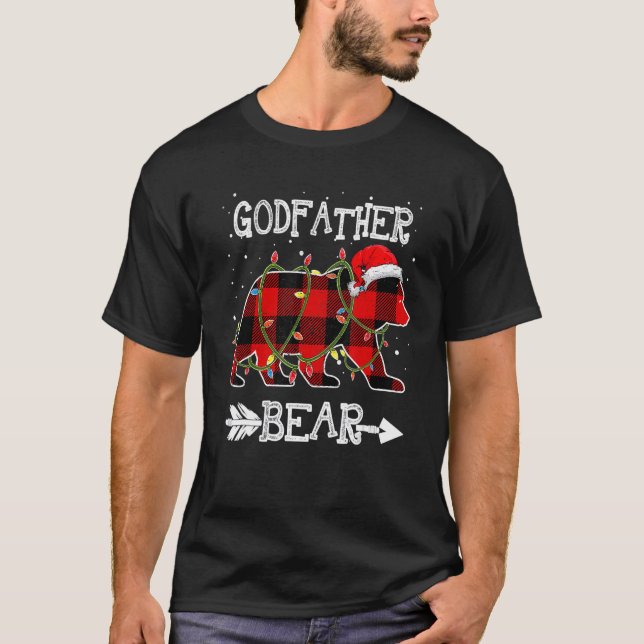 Red Plaid Godfather Bear Christmas Santa Family Ma T-Shirt (Front)