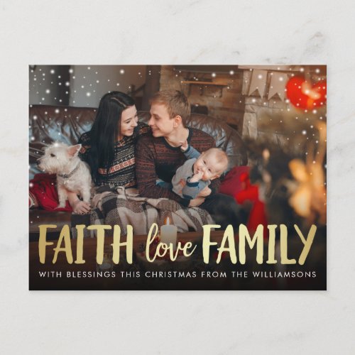 Red Plaid  Gold Faith Love Family Christmas Photo Holiday Postcard