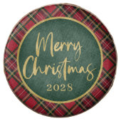 Red Plaid Gold Foil Script Merry Christmas Chocolate Covered Oreo (Front)