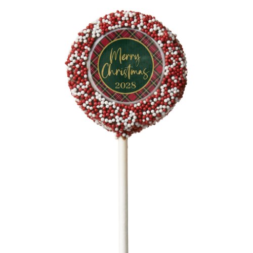 Red Plaid Gold Foil Script Merry Christmas Chocolate Covered Oreo Pop