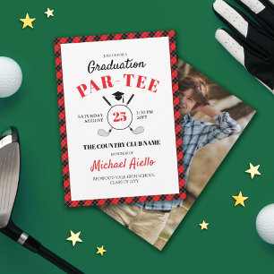 Red Plaid Golf Themed Graduation Party Invitation