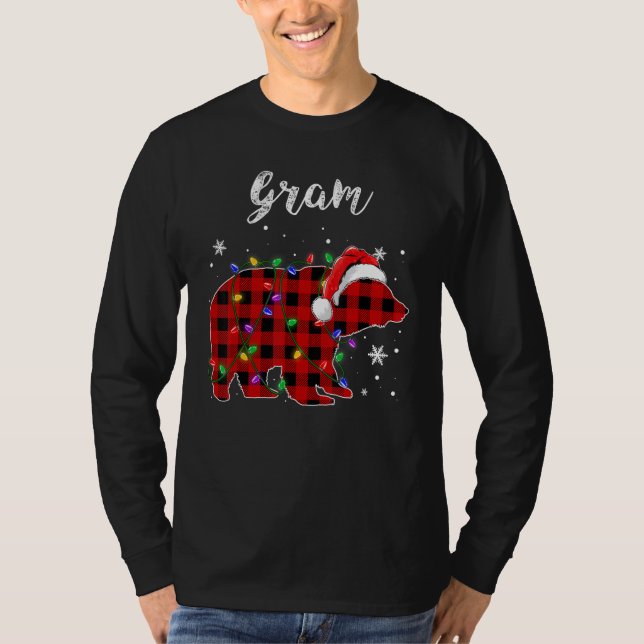 Red Plaid Gram Bear Matching Family Christmas Paja T-Shirt (Front)