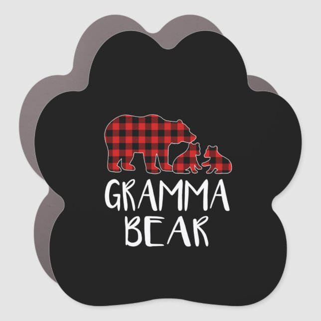 Red Plaid Gramma Bear Two Cubs Matching Buffalo Car Magnet (Front)