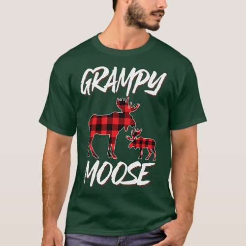 Red Plaid Grampy Moose Matching Family Pajama Chri T_Shirt