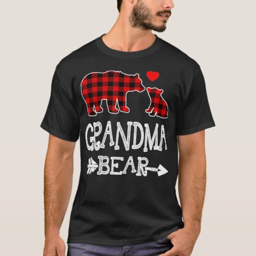 Red Plaid Grandma Bear Christmas Pajama Matching F T_Shirt