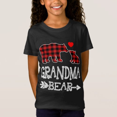 Red Plaid Grandma Bear Christmas Pajama Matching F T_Shirt