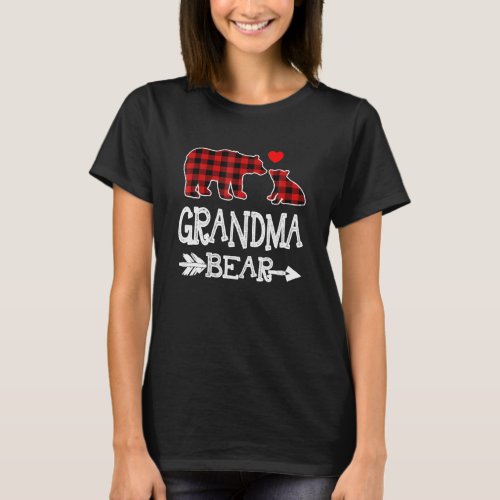 Red Plaid Grandma Bear Christmas Pajama Matching T_Shirt