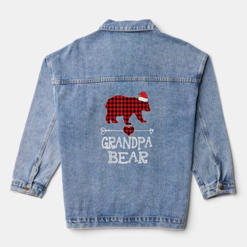 Red Plaid Grandpa Bear Matching Pajama Family  Denim Jacket