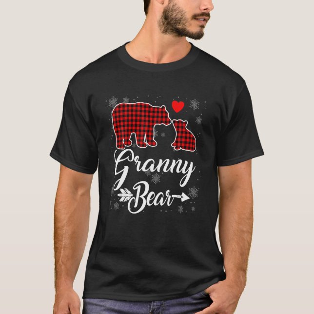 Red Plaid Granny Bear Christmas Pajama Matching Fa T-Shirt (Front)