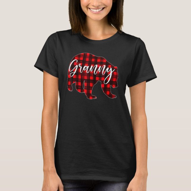 Red Plaid Granny Bear Matching Family Christmas pa T-Shirt (Front)