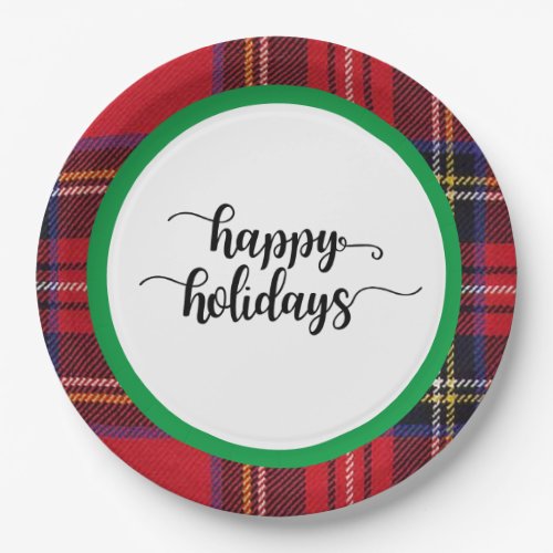 Red Plaid Green Christmas Holidays Party Supplies  Paper Plates