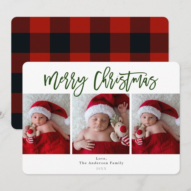 Red Plaid Green Merry Christmas Holiday Photo Invitation (Front/Back)