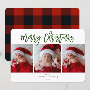 Red Plaid Green Merry Christmas Holiday Photo Invitation