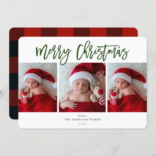 Red Plaid Green Merry Christmas Holiday Photo Invitation