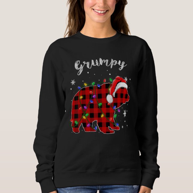 Red Plaid Grumpy Bear Buffalo Family Pajama Christ Sweatshirt (Front)