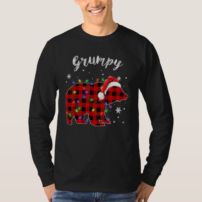 Red Plaid Grumpy Bear Buffalo Family Pajama Christ T-Shirt (Front)
