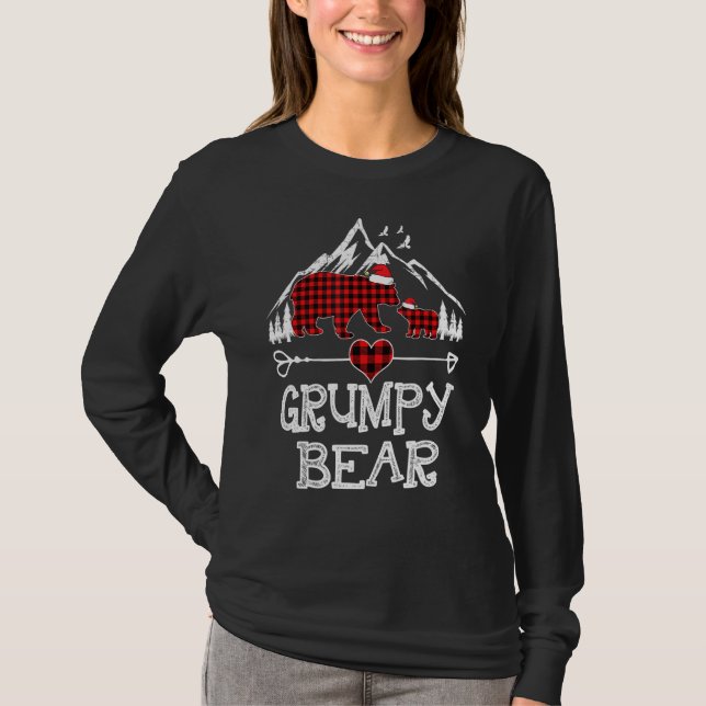 Red Plaid Grumpy Bear Matching Pajama Family T-Shirt (Front)
