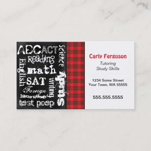 Red Plaid, Grunge Chalkboard Business Card