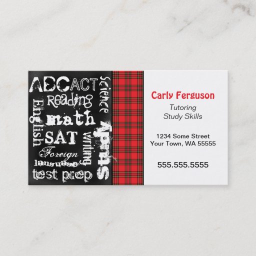 Customizable Red Plaid, Grunge Chalkboard Business Card