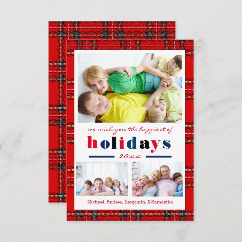 Red Plaid Happiest Holidays _ 3x5 Christmas Card