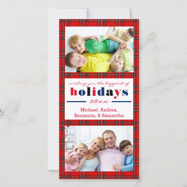 Red Plaid Happiest Holidays - Christmas Photo Card (Front)
