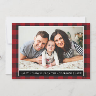 Red Plaid Happy Holidays Family Photo Holiday Card