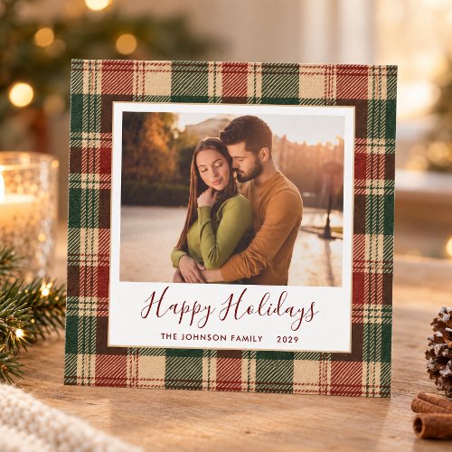 Red Plaid Happy Holidays Photo Card