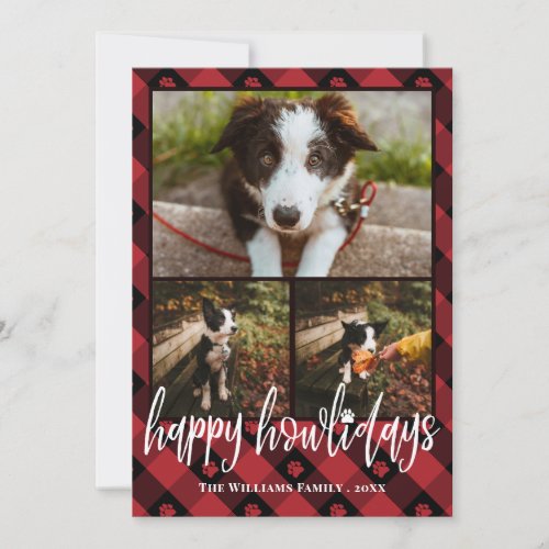 Red Plaid Happy Howlidays Dog Photo Collage Holiday Card