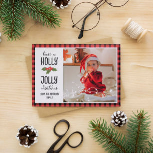 Red Plaid Have A Holly Jolly Christmas Photo Holiday Card