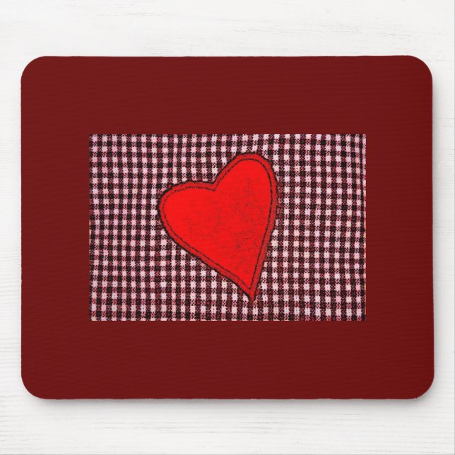 Red Plaid Heart Mouse Pad (Front)