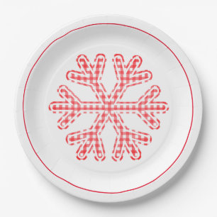 Red Plaid Holiday Snowflake Christmas Paper Plates