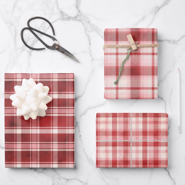 Red Plaid Holiday Wrapping Paper Sheets (Front)