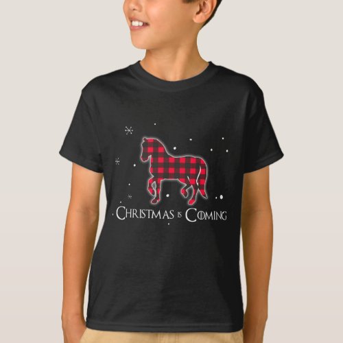 Red Plaid Horse Christmas Matching Buffalo Family  T_Shirt