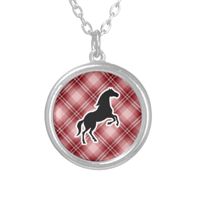 Red Plaid Horse Silver Plated Necklace (Front)