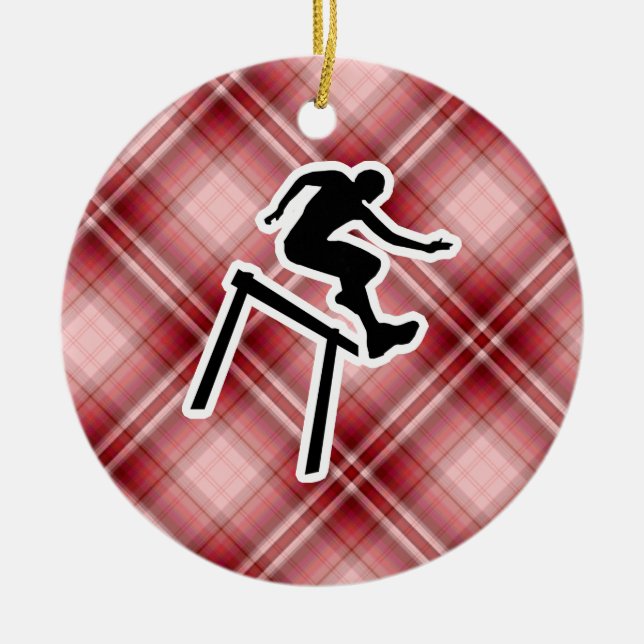 Red Plaid Hurdler Ceramic Ornament (Front)